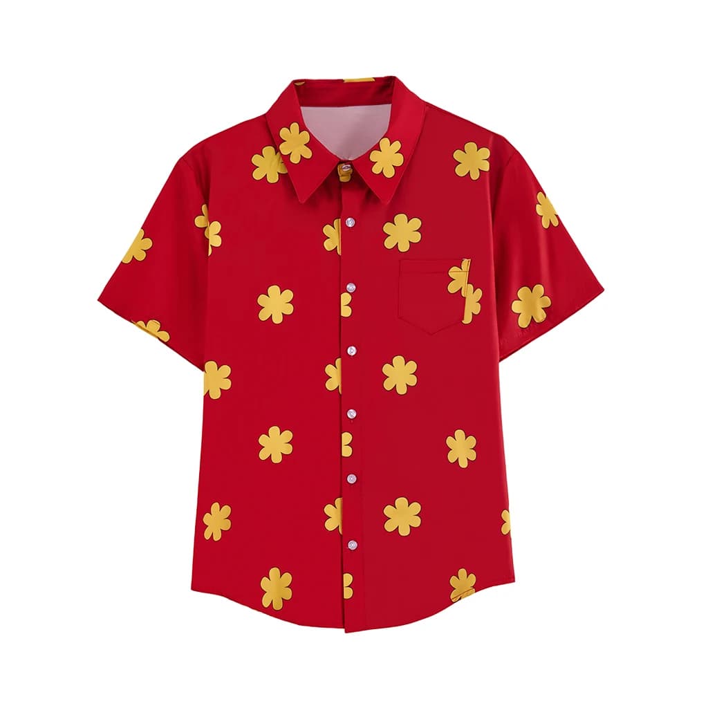Glenn Quagmire Costume Cosplay da uomo Camicia a maniche corte stampata rossa Maglietta con bottoni casual da spiaggia di Halloween Top Tees