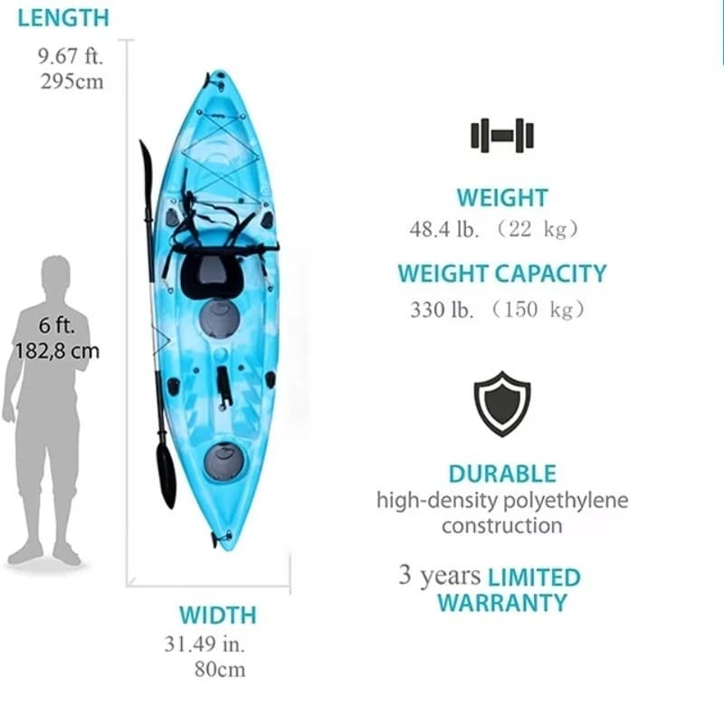 Kayak da Pesca in Plastica con Singola Pagaia, Canoa Sit-on-Top Economica, Kayak da Turismo in Vendita, 25 Ningbo Kano Support 2 Anni di Garanzia