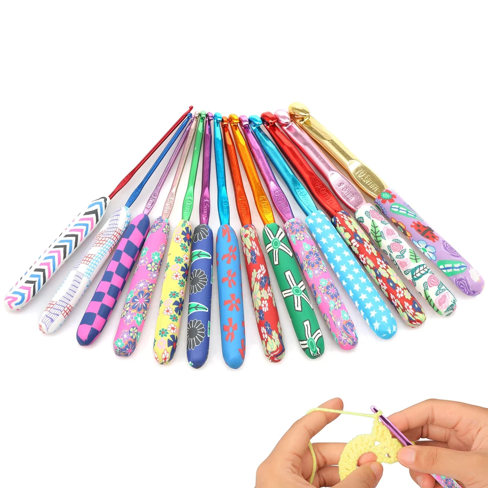 14Pc Giant Crochet Needle 2mm-10mm Soft Grip Big Crochet Hook Kit Ergonomic Floral Handle Crochet Needle for Weaving Accessories