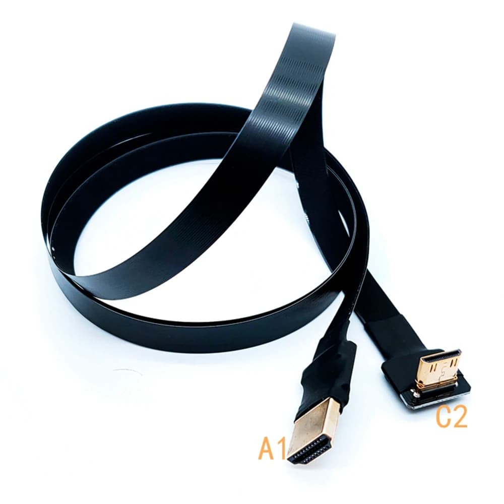 Flexible flat cable with 5 cm compatible HDMI connector for Raspberry Pi 4, HDMI to HDMI/Mini HDMI 90 degrees FFC 20 pin