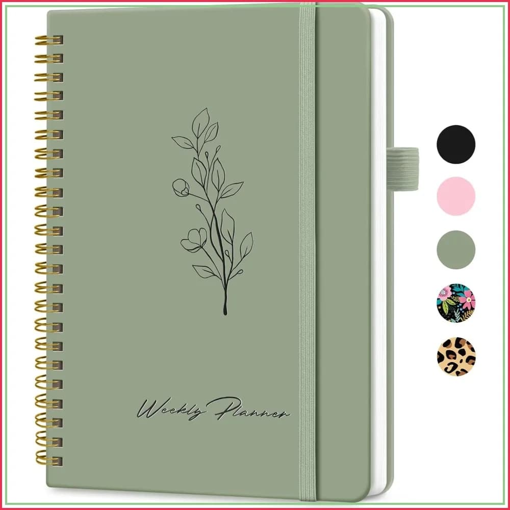 Undated Weekly Planner A5 Spiral Notebook with Goal & Habit Tracker, 6.1"x8.2" Green