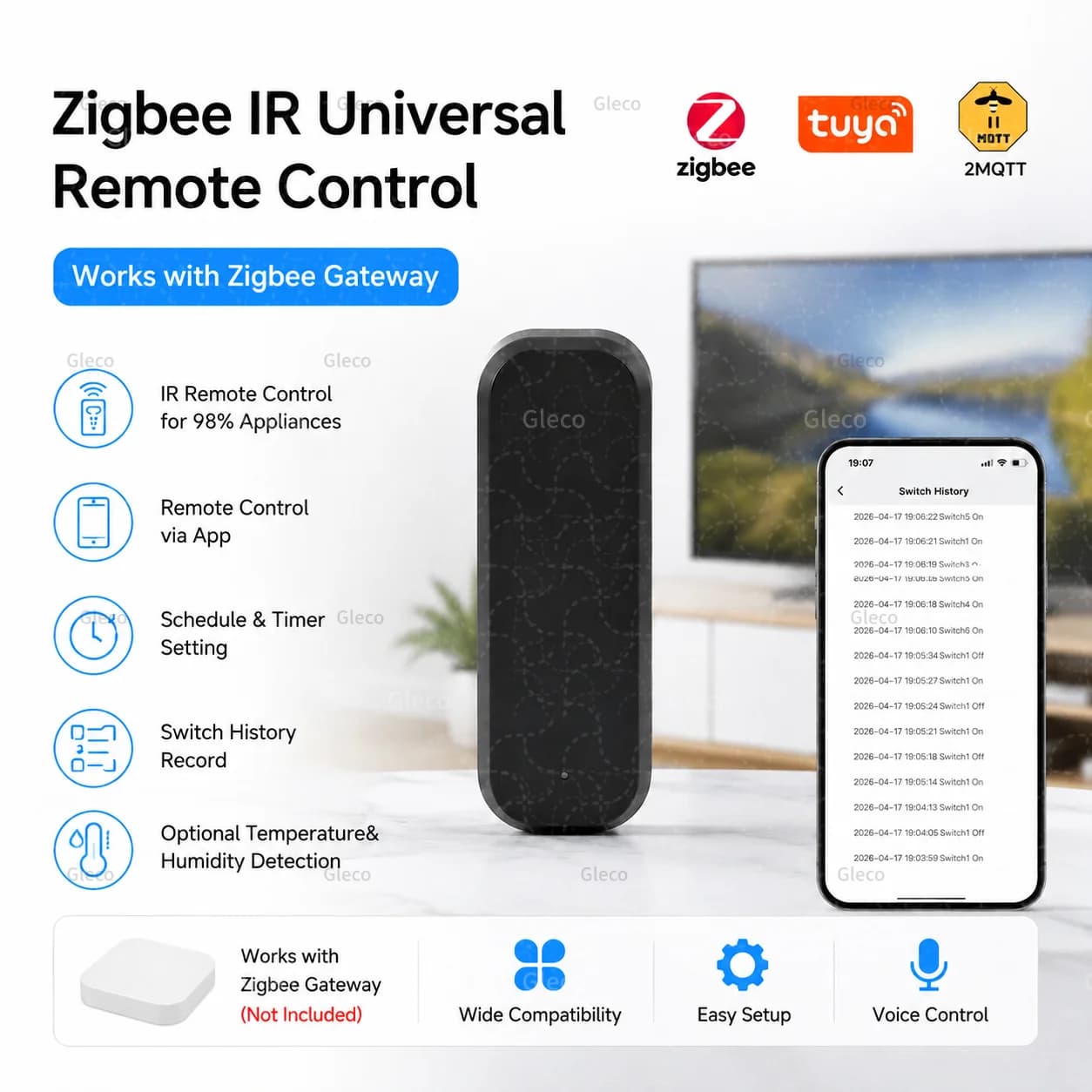 Zigbee Universal IR Remote Control TV AC Infrared Controller Blaster Temperature Humidity Works With Zigbee2mqtt/TUYA Smart Life
