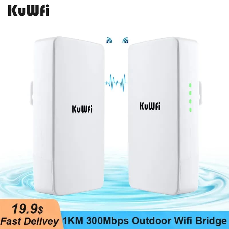 Router Wi-Fi Esterno KuWFi, Ripetitore Wireless 2.4G 300Mbps, Amplificatore di Segnale Wi-Fi Punto a Punto, Aumenta la Portata Wi-Fi fino a 1KM