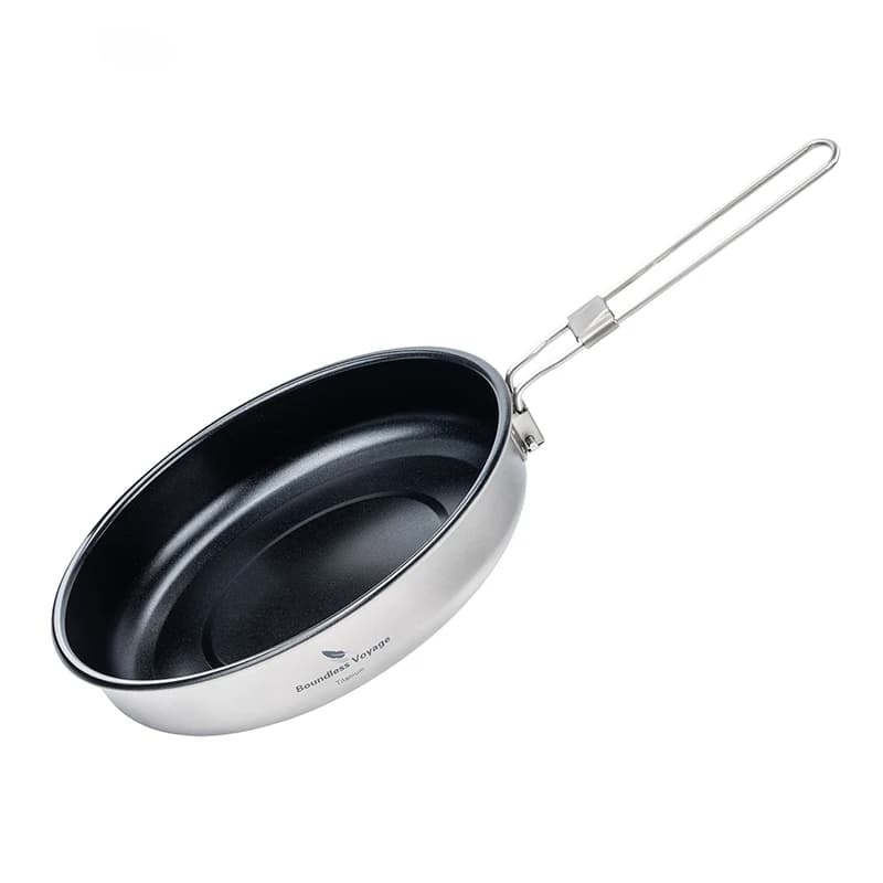 Boundless Voyage titanium non-stick pan, outdoor camping titanium pan, light pots with folding handle