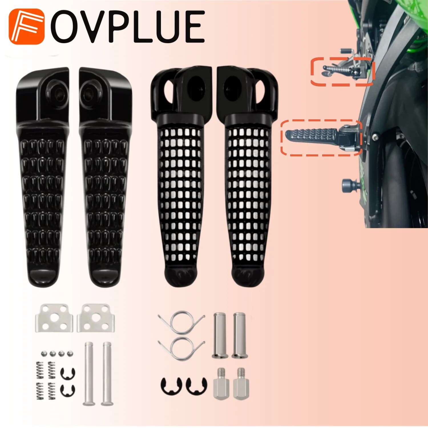 Kit Pedane Poggiapiedi Anteriori e Posteriori per Moto Kawasaki Ninja ZX60R ZX10R 65R 650R Z1000 ABS Z750 Z750S