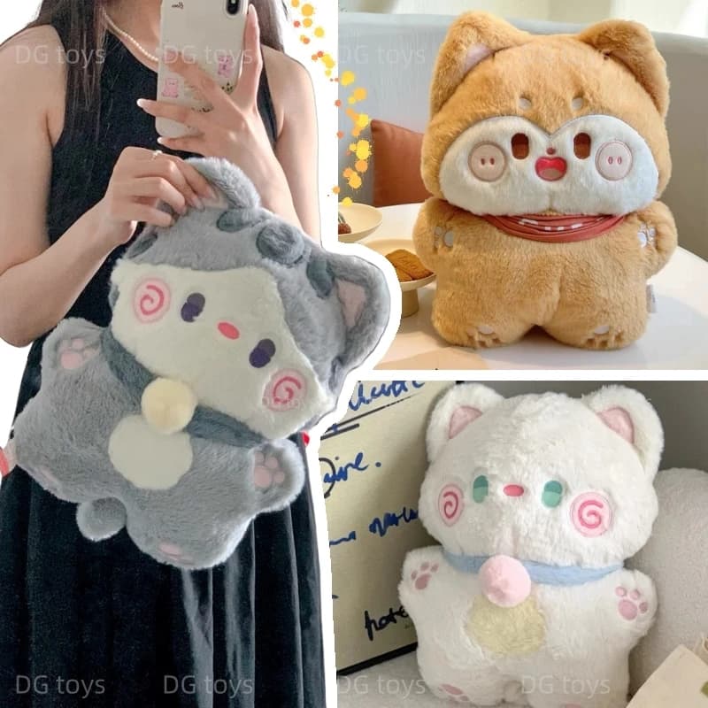 40cm Kawaii Cartoon Grey Cat peluche morbido peluche bianco gattino bambola cuscino Huggable per bambini regalo asciugamano