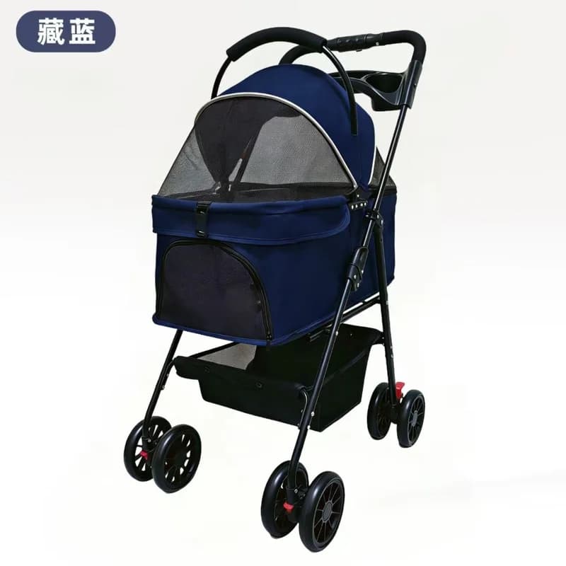 Lightweight Pet Stroller for Small Medium Cats Dogs Foldable Washable Travel Carrier Outdoor Walking Pram Navy Blue Mesh