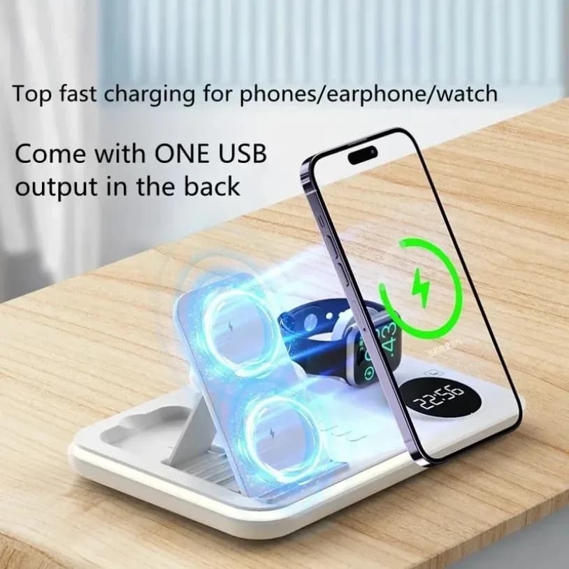 Wireless Fast Charging Stand With RGB Clock Light Charging Station For iPhone 17-12 Pro Max Samsung S26 S25 Smart Watch AirPods