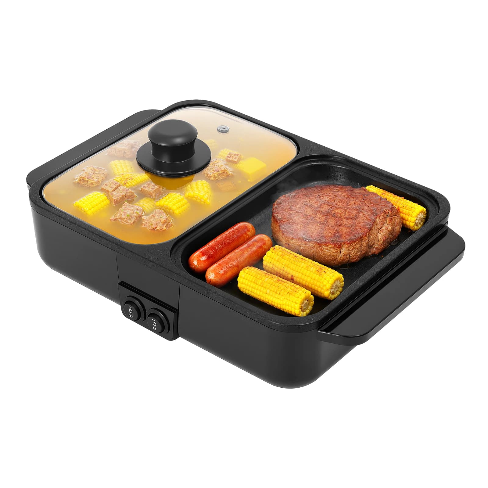 2-in-1 Electric Hot Pot Grill 1200W Dual Temperature Non-Stick Pan for Boiling & Frying, Indoor BBQ Raclette for 1-5 Persons