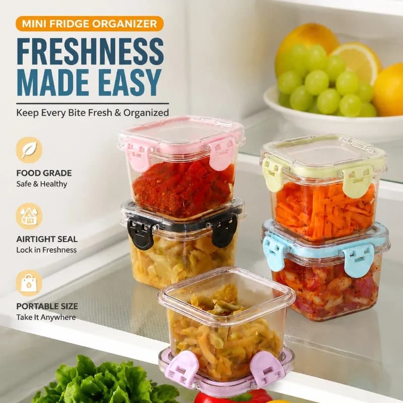 Food Grade Transparent Mini Fridge Storage Case Portable Condiment Pickle Fresh Container Kid Fruit Divided Box Leakproof