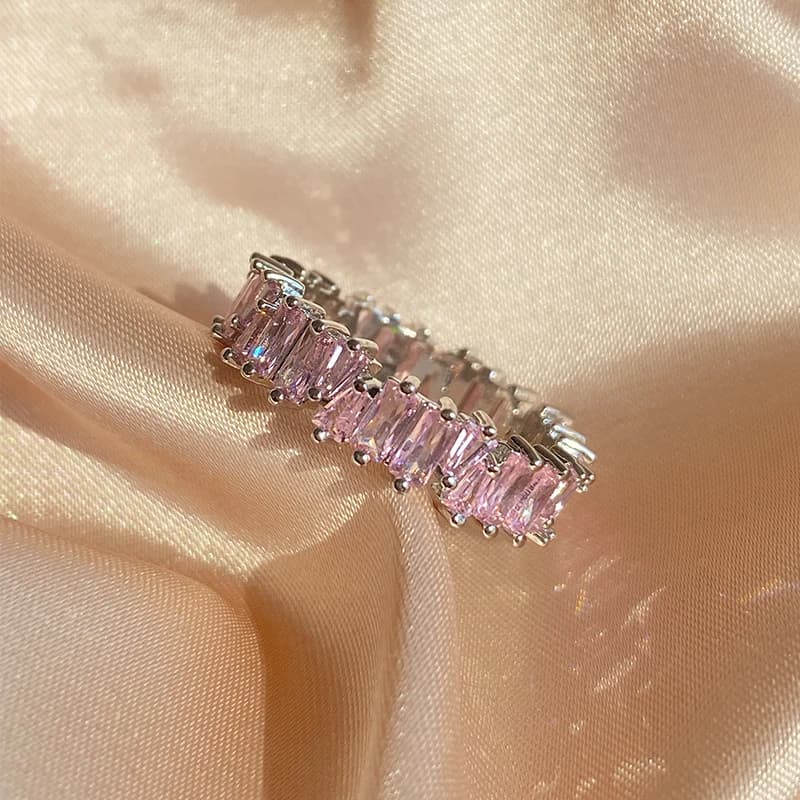 ZAKOL Moda Lusso Rosa Baguette Cubic Zirconia Anelli di fidanzamento per le donne Marquise Pietra di cristallo Regalo di gioielli per feste di nozze