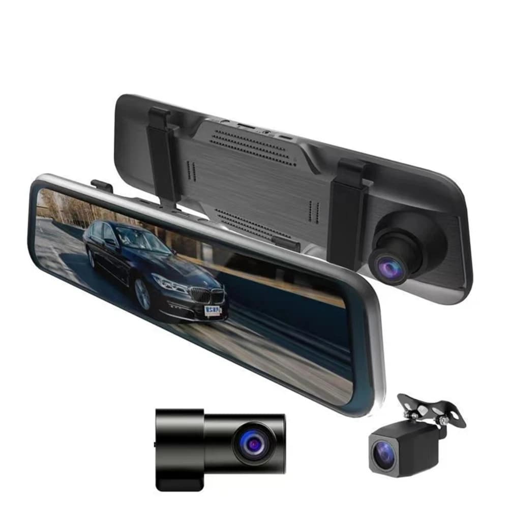 3 channels Dash Cam Car Mirror Dvr HD1080p Touch Screen dashboard front camera inside back 170 degrees wide-angle reverse image