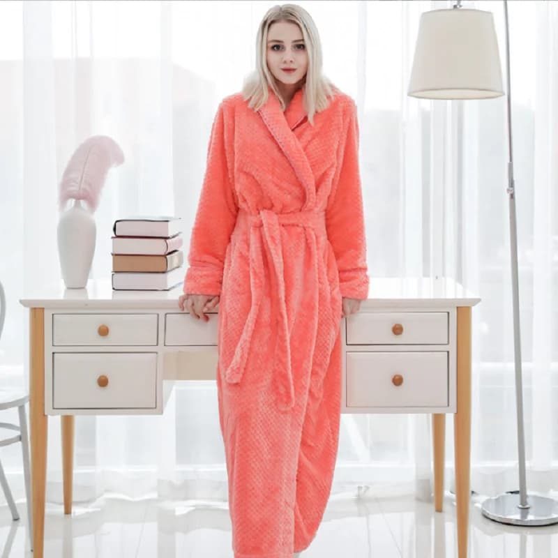 Accappatoio termico extra lungo per uomini e donne, flanella jacquard, veste d'albergo, sauna e piscina, grandi dimensioni, Premium