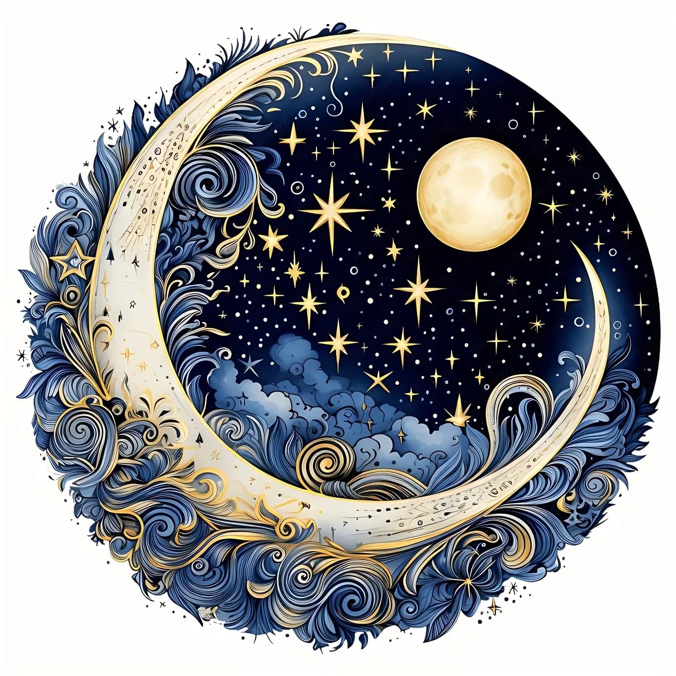 Mysterious Moon Starry Night HTV Rotating Clouds New Moon Washable for T-shirts Hats Bags Durable Fantasy Art