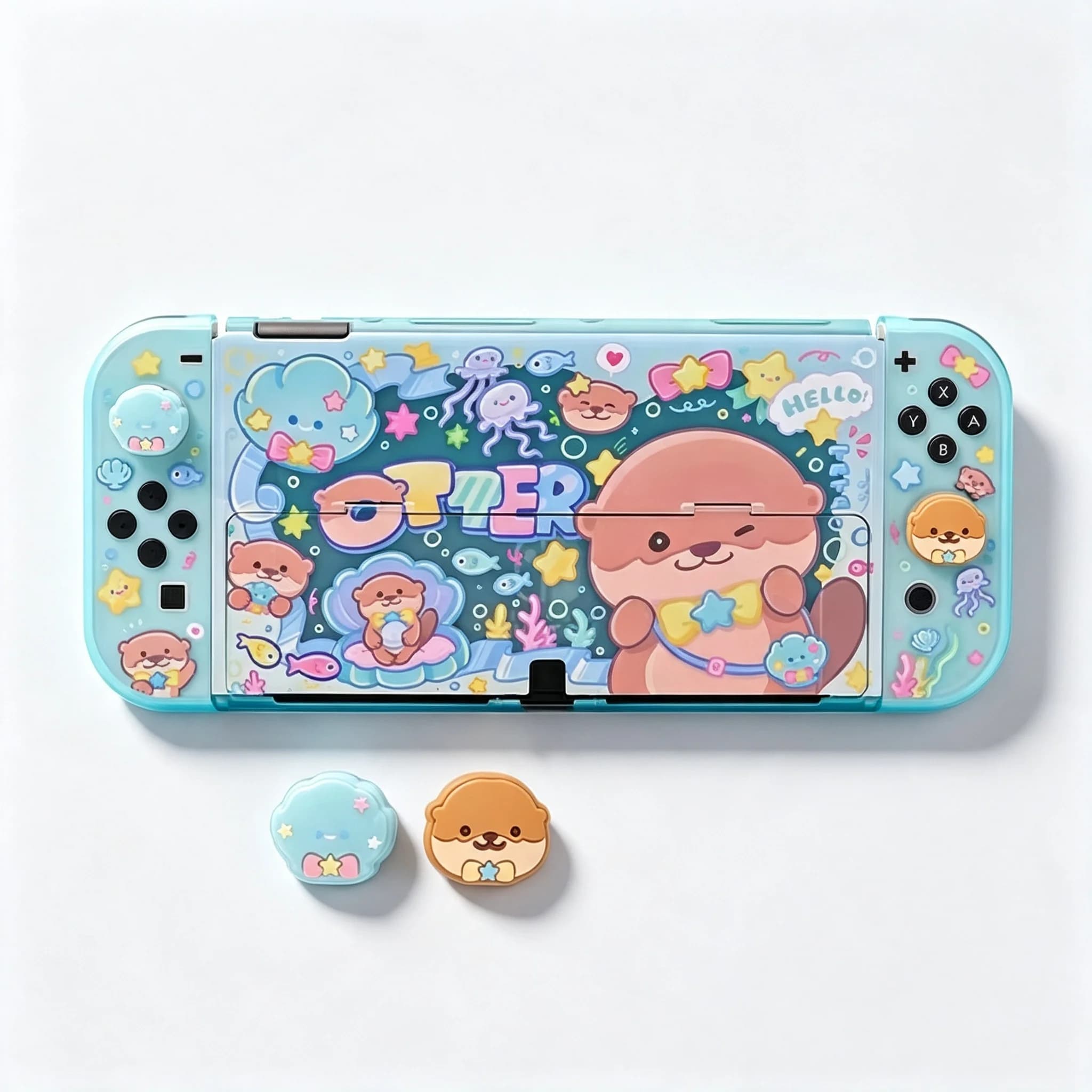 Otter Ocean Party Case for NS OLED - Cute Clear Detachable Water-Resistant