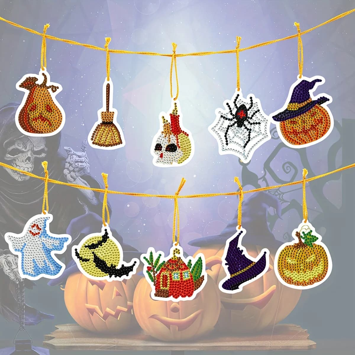 10 pz/set pittura diamante fai da te ciondolo di Halloween a forma speciale strass diamante zucca ragno fantasma mosaico ornamento