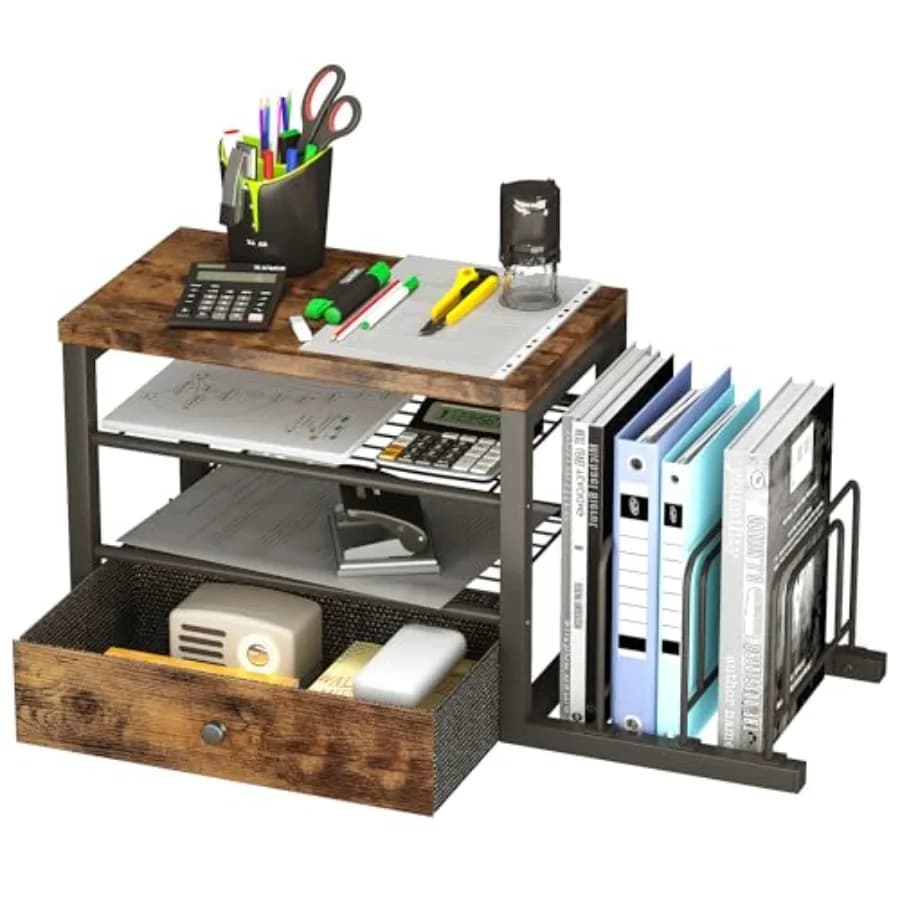 Organizer da scrivania in legno con cassetti, organizer per documenti da scrivania con 3 supporti verticali per file, ripiano per archiviazione, contenitore per posta, forniture, cancelleria