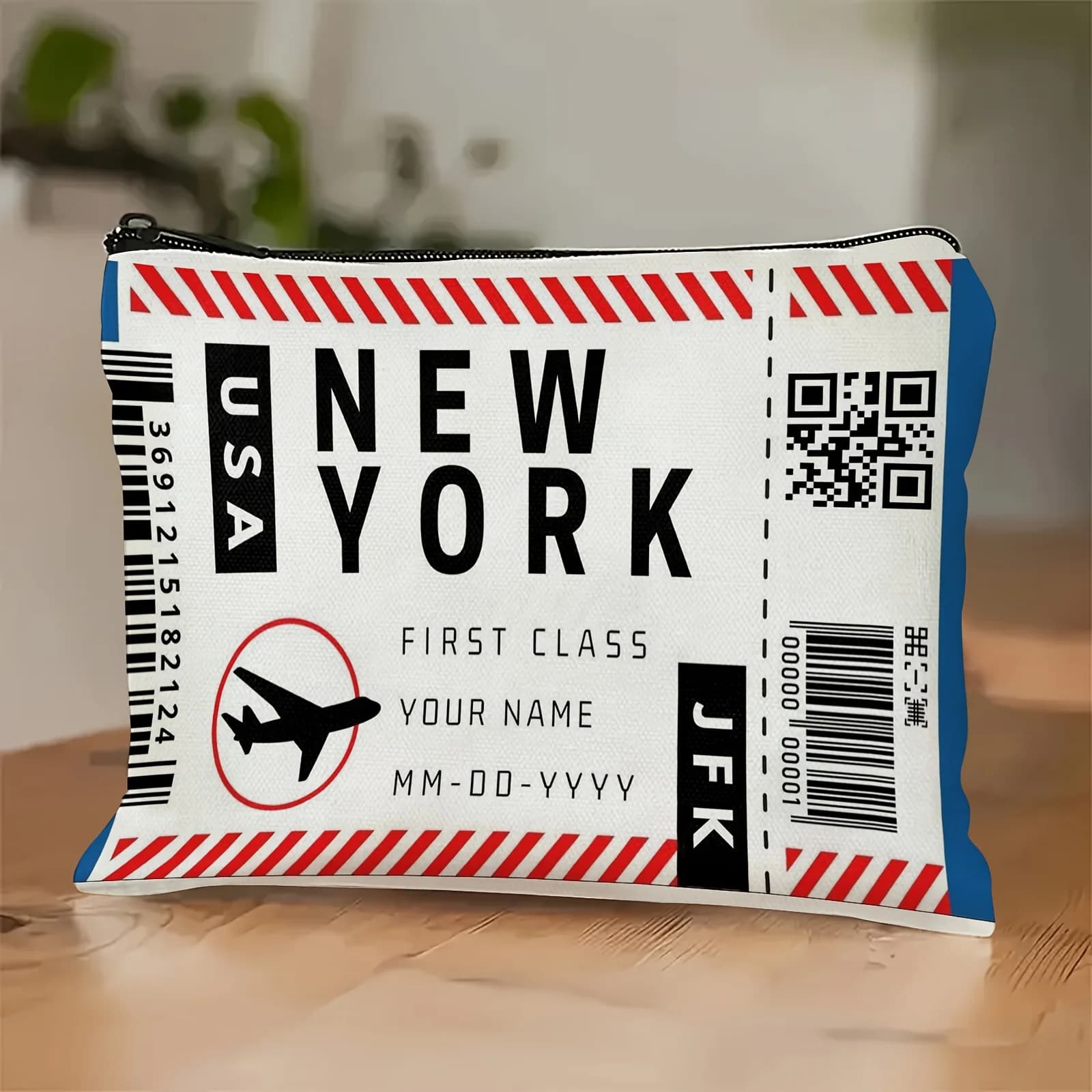 1 borsa per il trucco con stampa creativa del biglietto d'imbarco - custodia multifunzionale con cerniera per donna, perfetta borsa da viaggio con cerniera, divertente regalo di compleanno