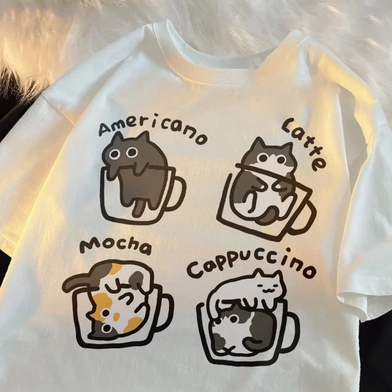 T-shirt gatto grafica femminile Digital kawaii T-shirt gotiche estetica gotica Grunge Pop Culture