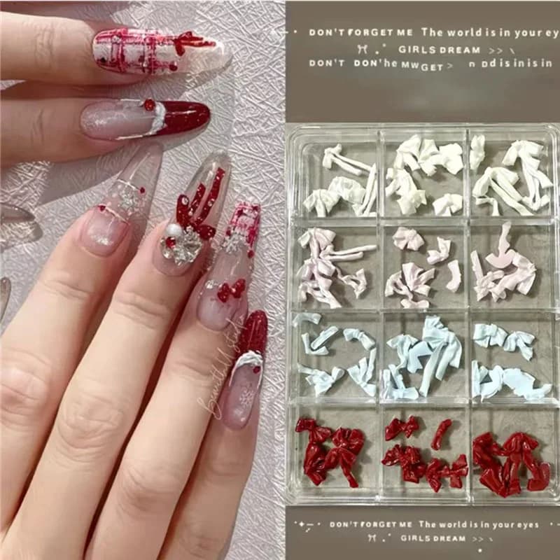 Set di 12 Fiocchi Misti per Nail Art, Fiocchi 3D in Resina Multicolore, Accessori per Unghie, Design Personalizzati per Unghie