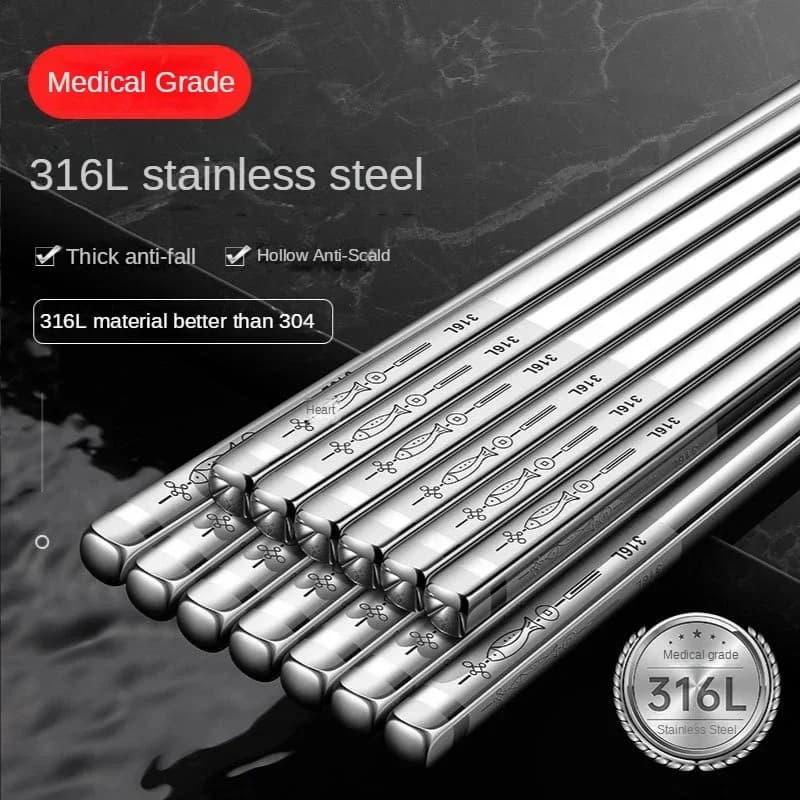 Bacchette coreane riutilizzabili in acciaio inossidabile 316L antiscivolo cibo giapponese sushi cinese metallo incisione laser bacchette stoviglie