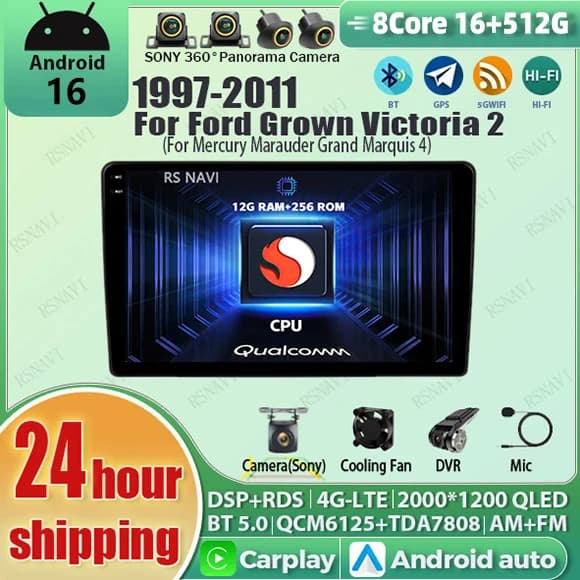 Android 15 Carplay Auto Qualcomm 2K QLED Schermo Autoradio Per Ford Grown Victoria 2 Mercury Marauder Grand Marquis 4 1997-2011