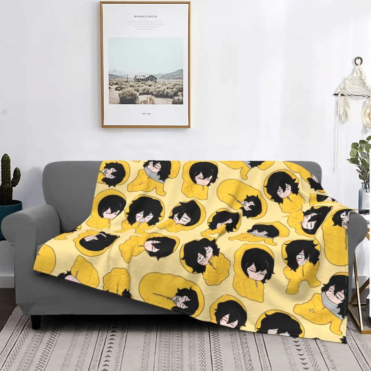 Aizawa In a sleeping bag pattern My Hero Academia covered flannel print multifunctional hot blanket for bed car carpet piece