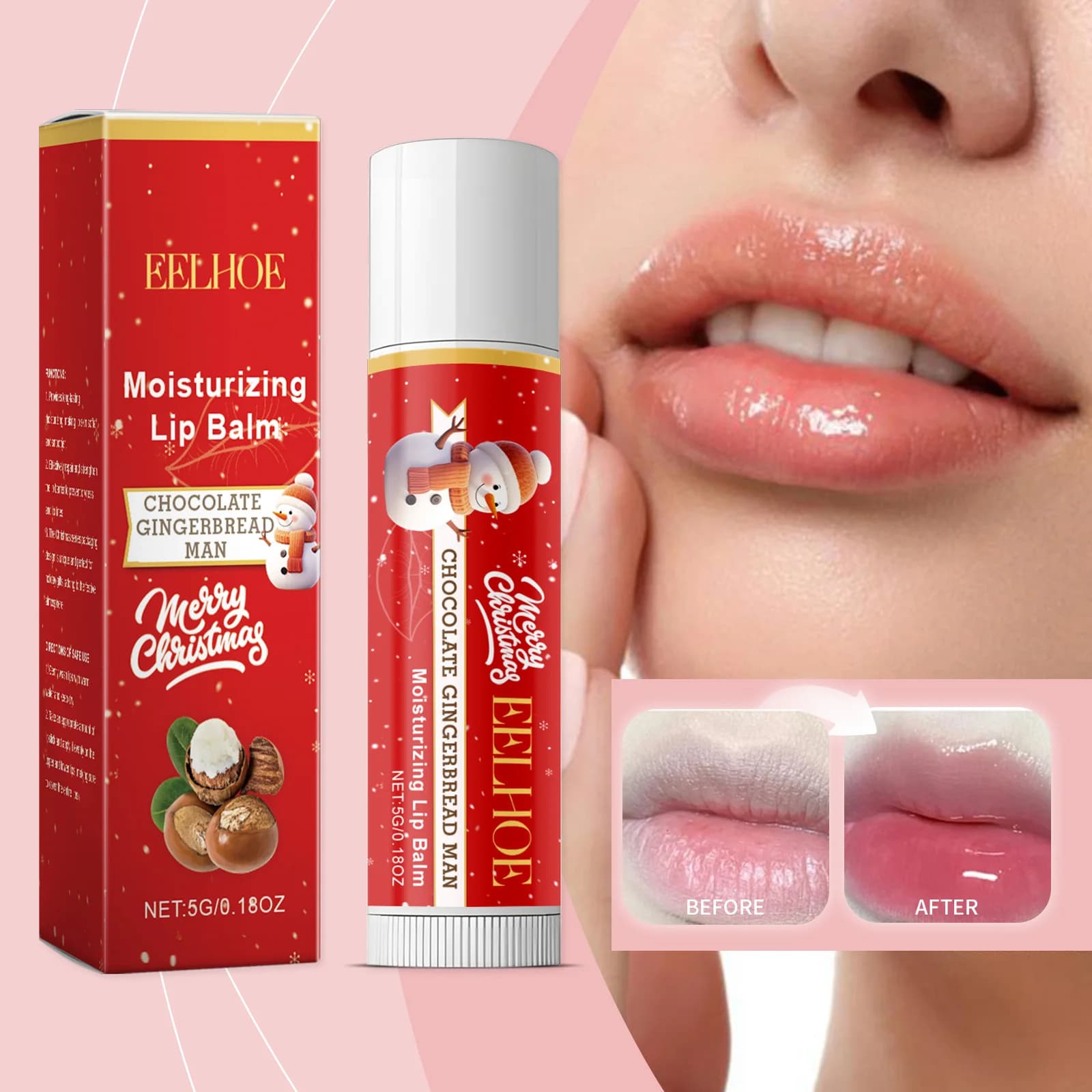 EELHOE Serie natalizia Rossetto Idratante delicato Cura nutriente Cura della pelle delle labbra Balsamo per le labbra