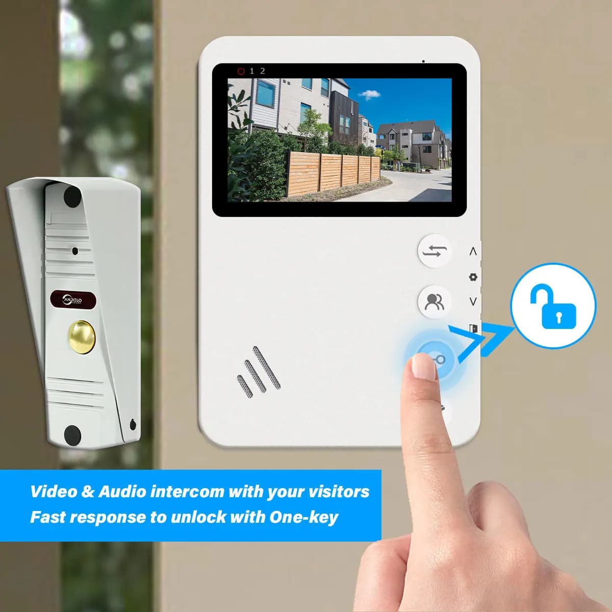 Videocitofono con campanello in metallo da 4,3 pollici per appartamento domestico con alimentatore integrato per visione notturna impermeabile IP65