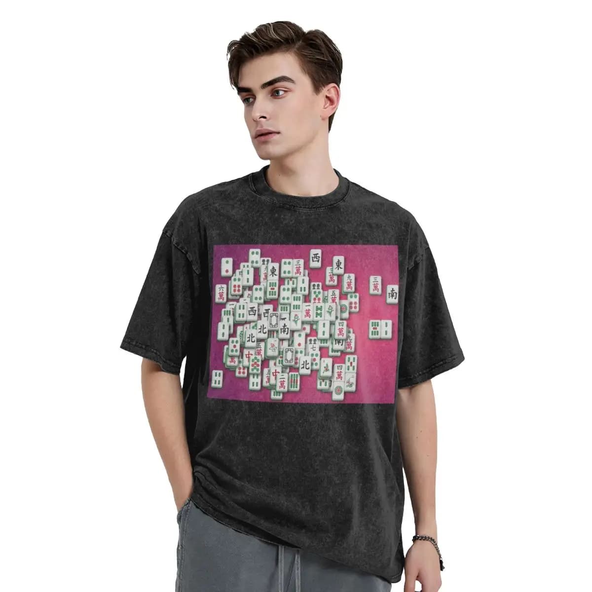 Mahjong Tile Pattern 4 T-shirt lavate T-shirt hip-hop stampata a maniche corte Streetwear Top T-shirt per uomo donna
