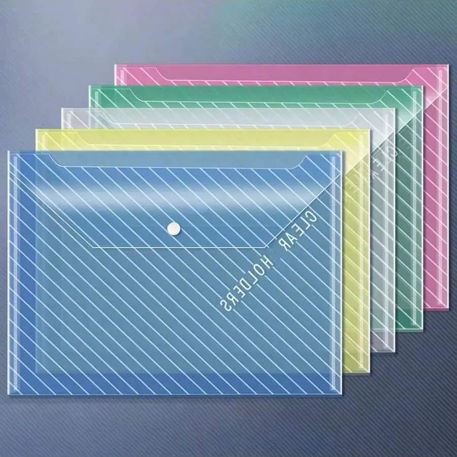 5/10/20pcs Large Capacity A4 Size File Bag, Waterproof Transparent Plastic File Bag, Durable Button Closure Document Organizer,