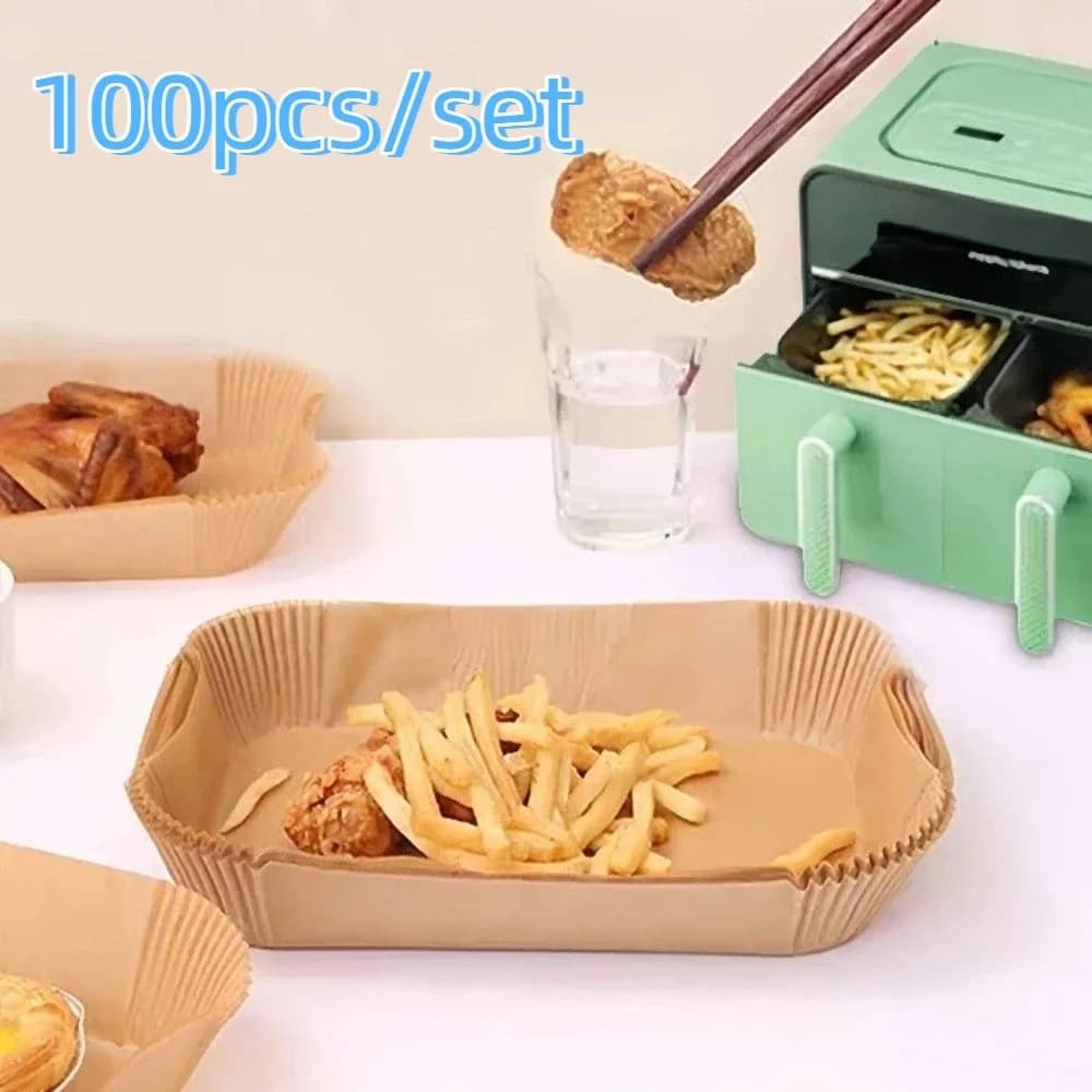 100 pezzi di carta per friggitrice ad aria antiaderente carta pergamena resistente al calore impermeabile carta da forno rettangolare resistente all'olio microonde