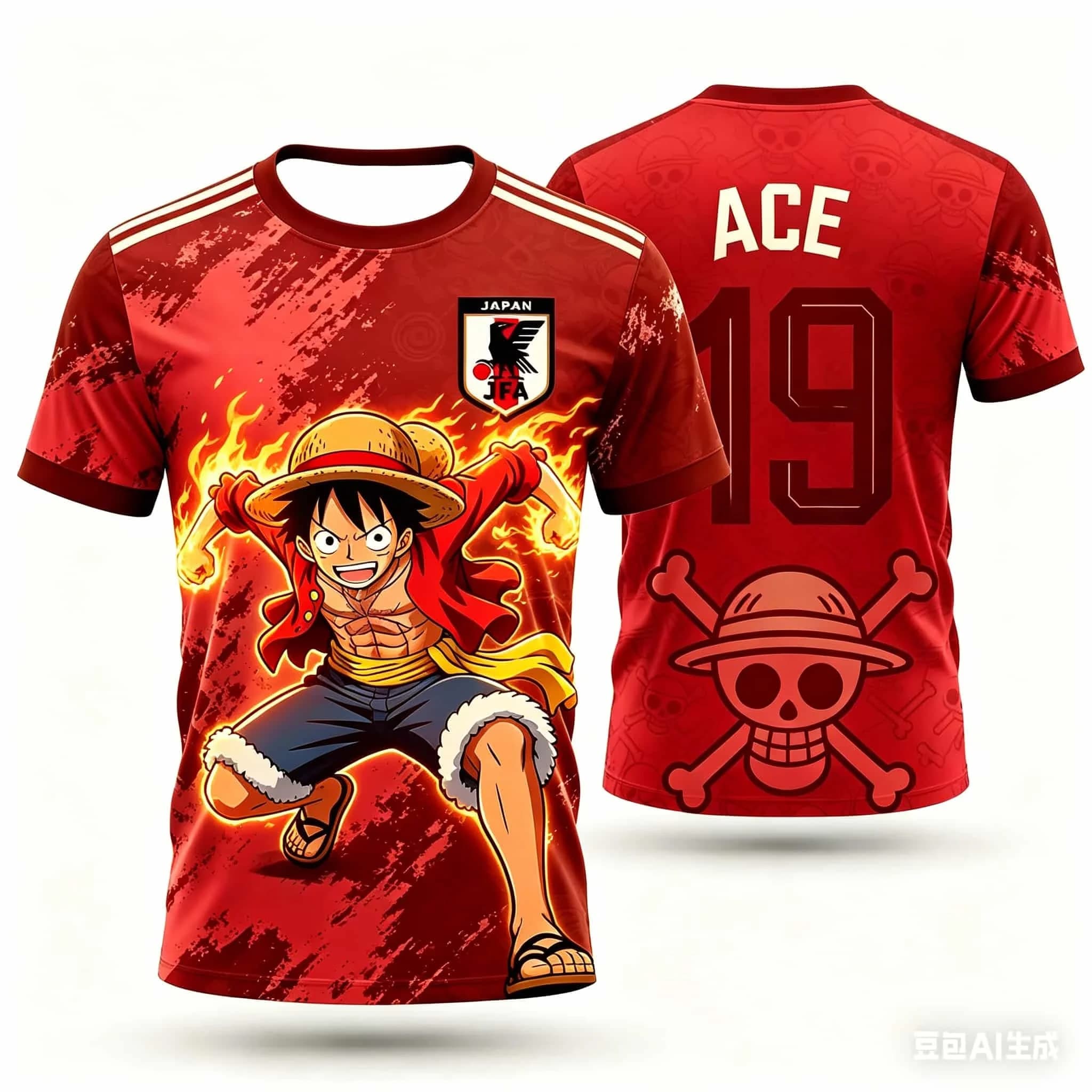 Maglia da Calcio One Piece Luffy Giappone 2026, T-shirt Speciale da Calcio, Maglia da Uomo Adulto ad Asciugatura Rapida, Abbinamento Famiglia