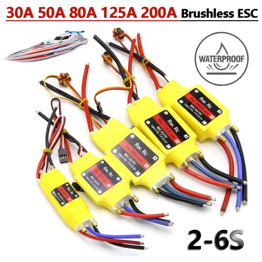 Impermeabile Brushless RW.RC 30A 50A 80A 125A 200A ESC Regolatore di Velocità 2-6S Lipo 5V/5A BEC Con UBEC per RC Barca Modello di Nave parti