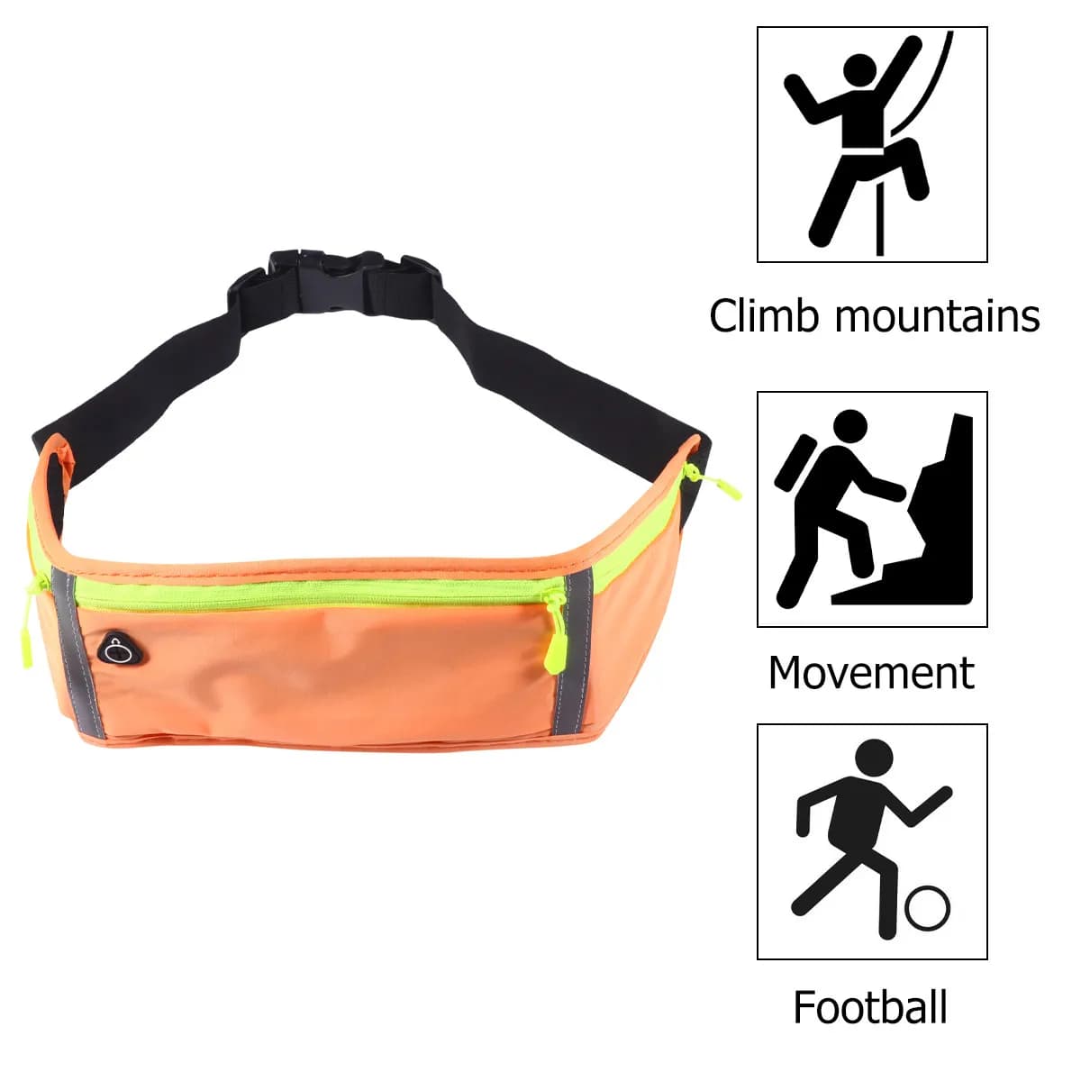 Dark Grey Running Waist Bag with 3 compartments, waterproof, anti-fashion, reflective belt for jogging and hiking
