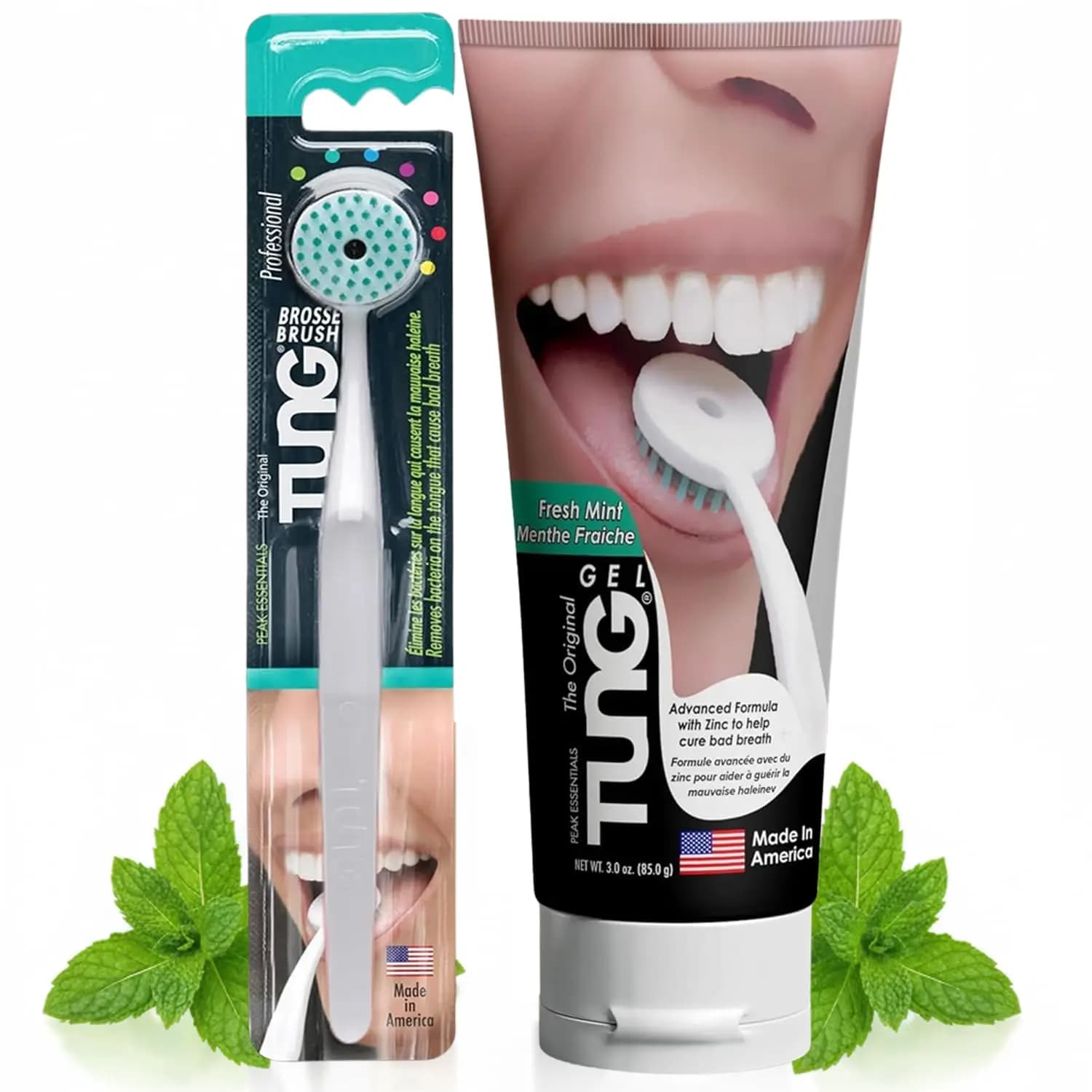 Kit per la Pulizia della Lingua Tung, Spazzolino e Gel, Eliminatore di Cattivi Aliti, Difesa contro l'Alitosi, Prodotto negli USA (Set da 1)