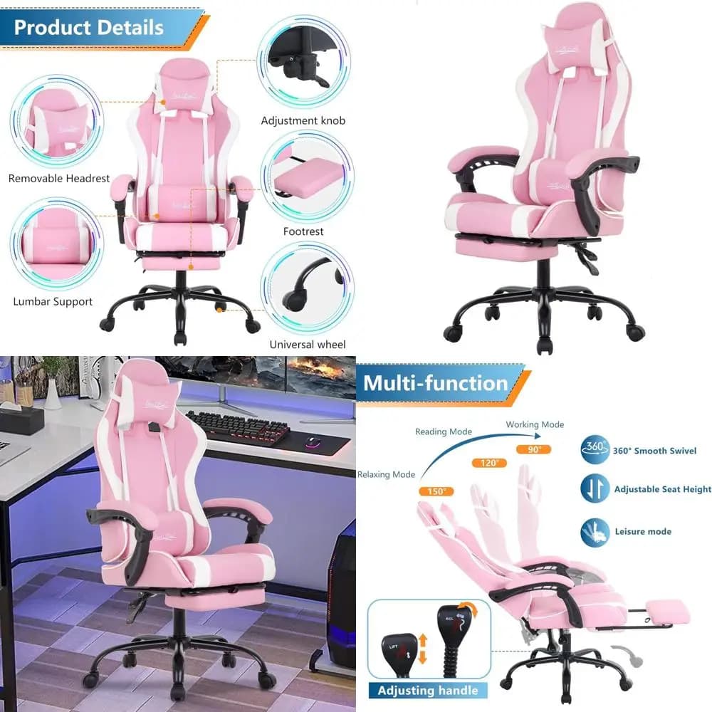 Sedia da Gaming Ergonomica Girevole Rosa con Supporto Lombare e Braccioli Regolabili