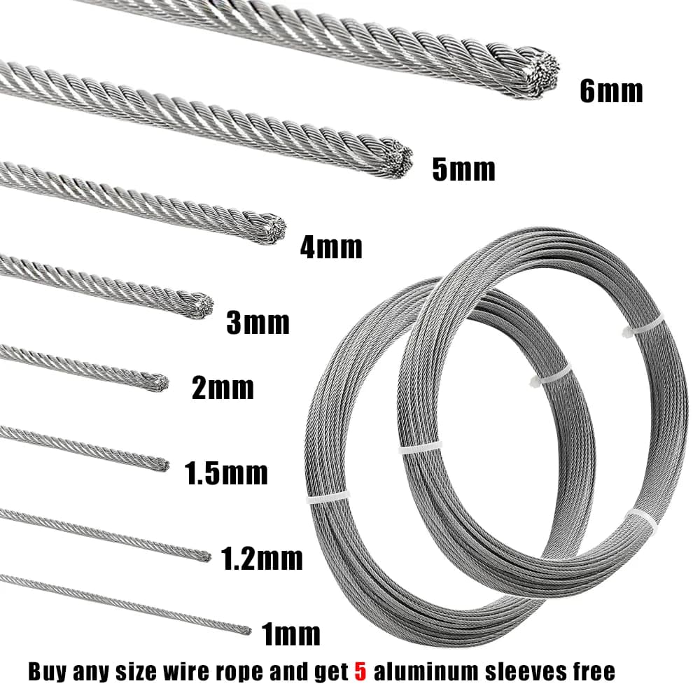 5/10 meter steel wire rope 304 stainless steel flexible cable lighting curtain suspension cable 1/2/3/4/5/6mm Industrial rope