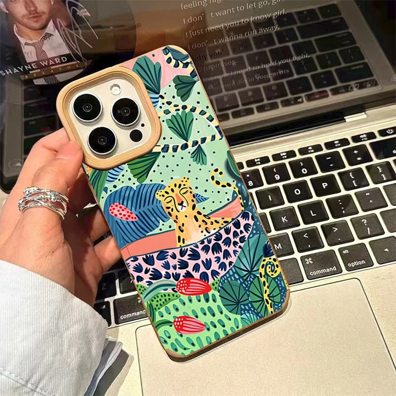 Custodia per telefono in similpelle di lusso con motivo ghepardo della giungla tropicale per iPhone 17 Pro Max 16 15 14 Plus 13 12 Pro 11 XS X XR