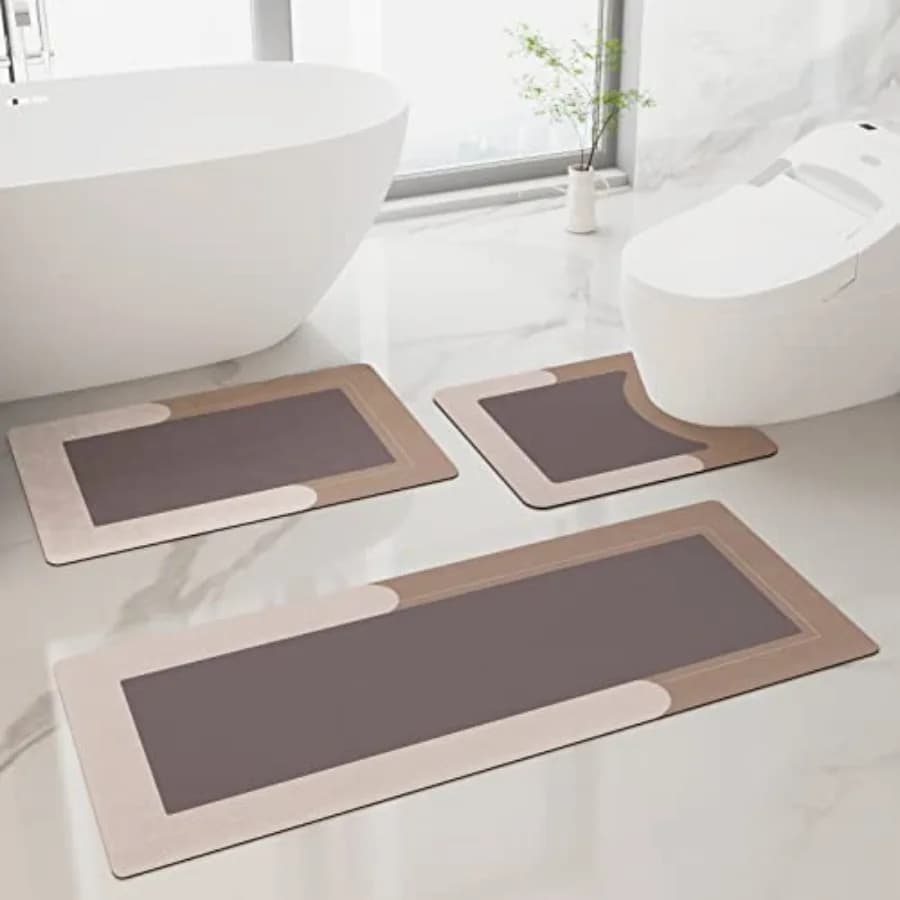 Set di 3 Tappetini da Bagno in Gomma Antiscivolo, Asciugatura Rapida, Super Assorbenti, Sottili, Lavabili, Adatti per Sotto la Porta