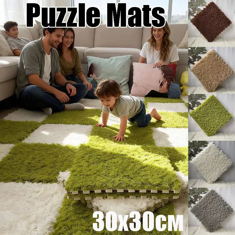 Interlocking Cake Velvet Plush Carpet Tiles, Thick Soundproof Fluffy Rug Mat for Bedroom Bedside Full Floor Coverage