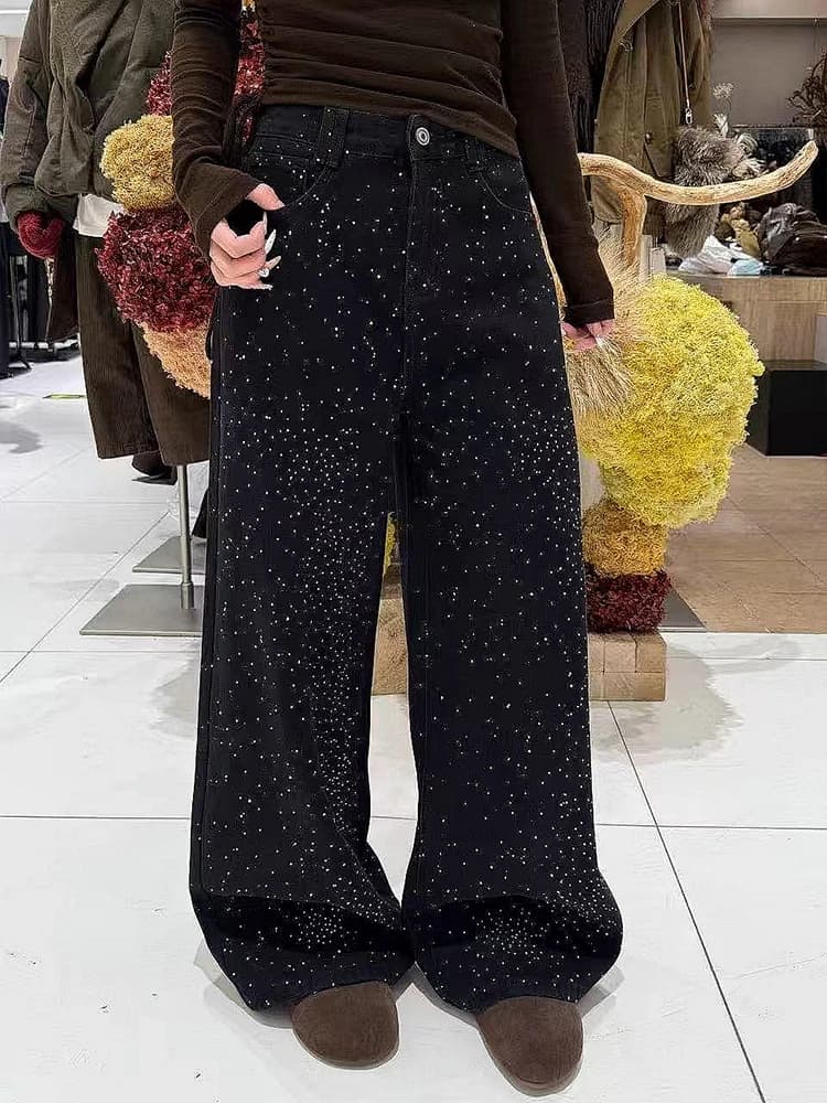 American Sle Sexy Cowgirl Design Starry Diamond Splicing Jeans Donna Retro Faion Dimagrante Pantaloni lunghi fino al pavimento