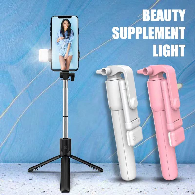 Treppiede per selfie stick wireless Bluetooth con treppiede estensibile remoto con luce selfie a LED staccabile per smartphone Android Ios