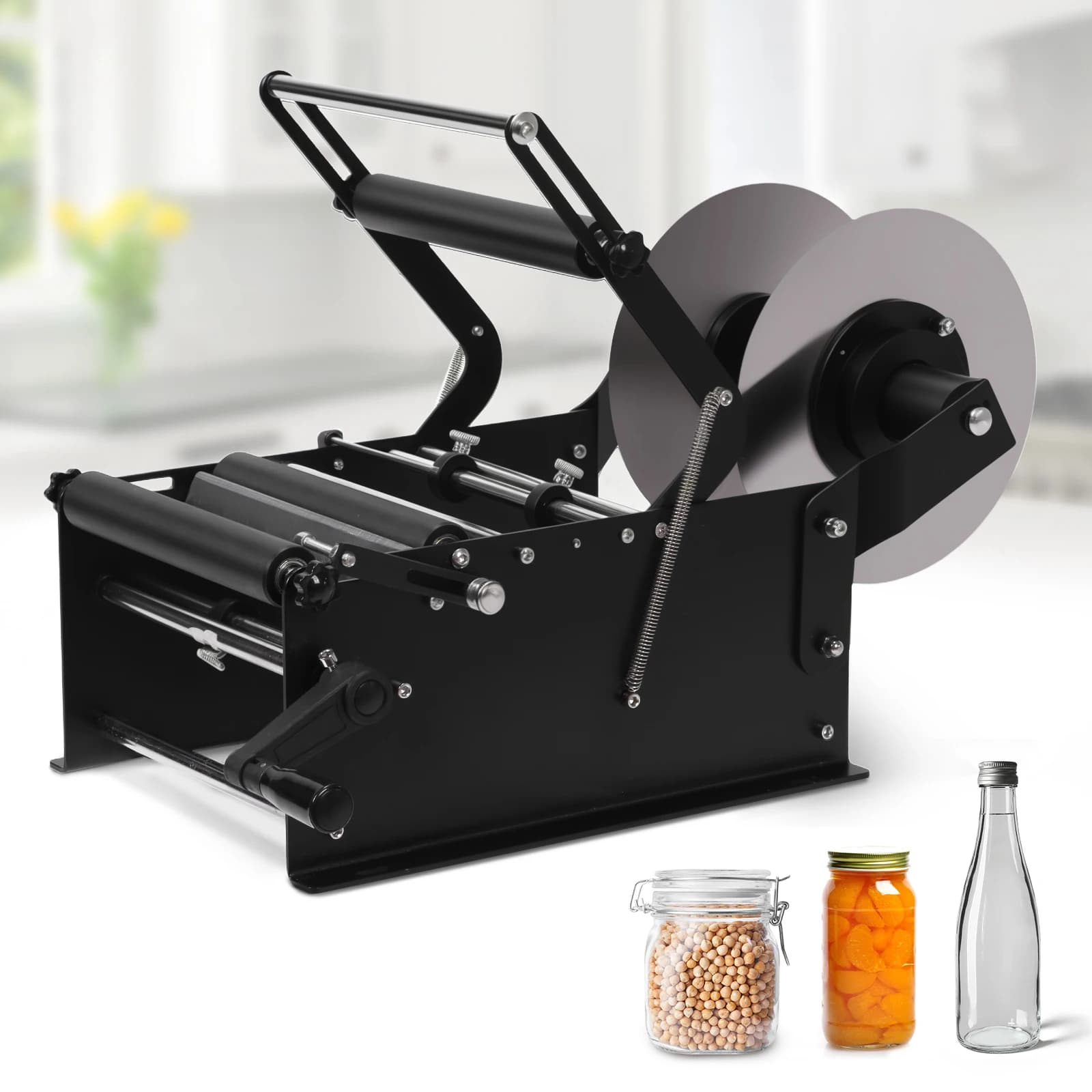 Applicatore di Etichette Regolabile per Bottiglie di Vino con Manico, Etichettatrice Manuale per Bottiglie Rotonde in Vetro, Plastica e Metallo
