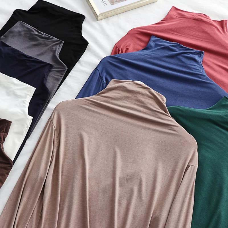 Modal Half High Collar Long Sleeve Base Shirt Women's Spring Summer Loose Thin Top Fashionable Inner Wear Korean Style T-shirt