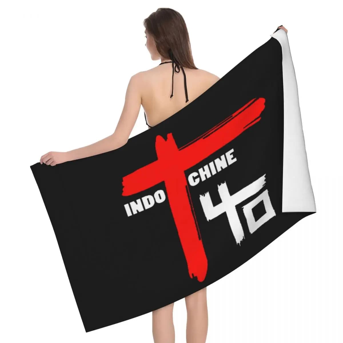 Asciugamani da bagno in microfibra di lino morbido incrociato con telo mare pop rock con logo Indochine personalizzato