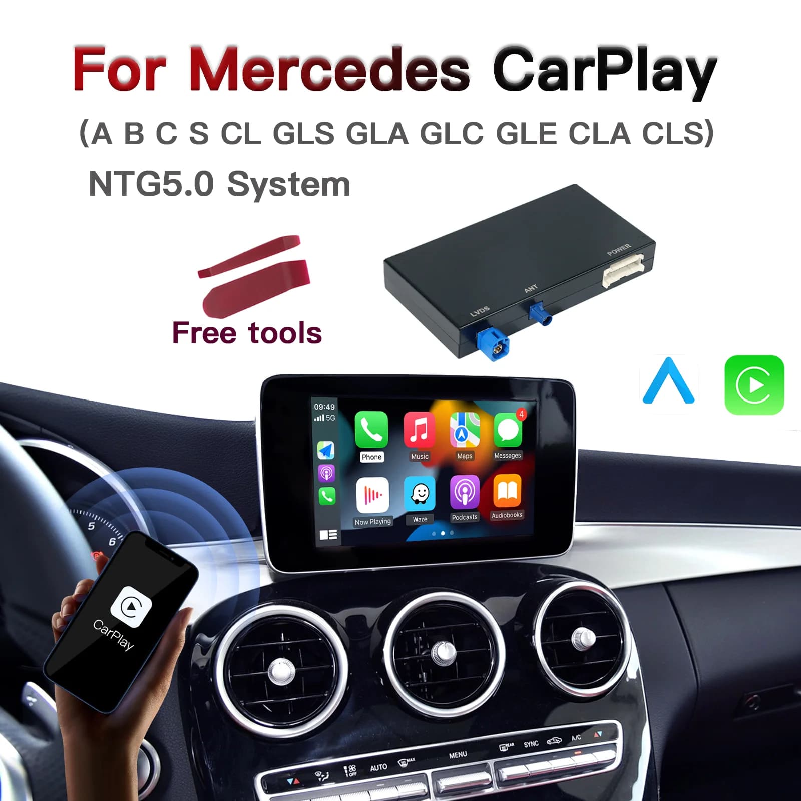 Aggiornamento Wireless Carplay per Mercedes Benz Classe C GLC W205 Classe V W447 NTG5.0 5.1 Modulo Becker Navigazione Android Auto