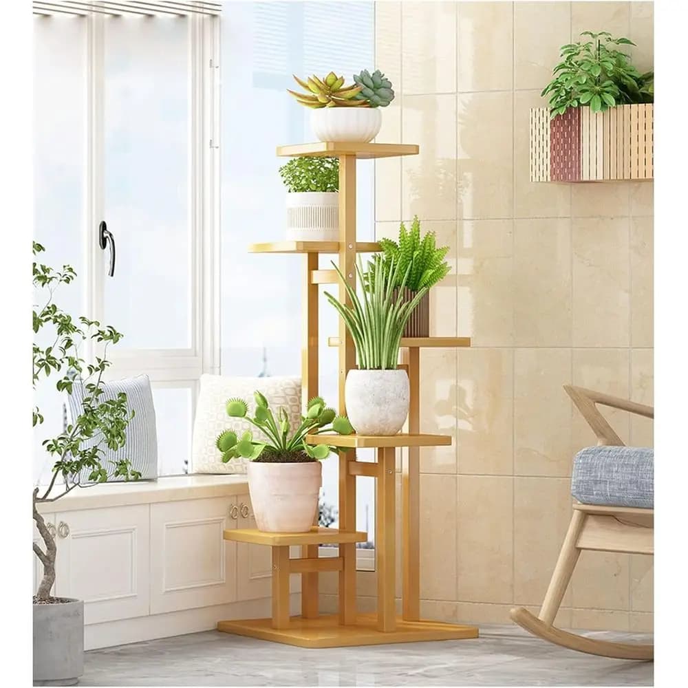 Wooden plant stand for indoor/outside use - Square design, ideal for exposures in pots, garden, balcony, living room, easy installation S