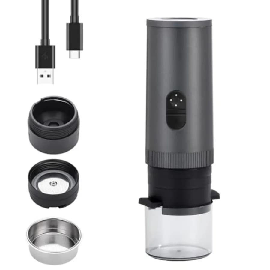 3-in-1 Portable Espresso Machine for Camping Hiking Office Stainless Steel Black, Self-Heating 20 BAR Pressure with 7800mAh Bat