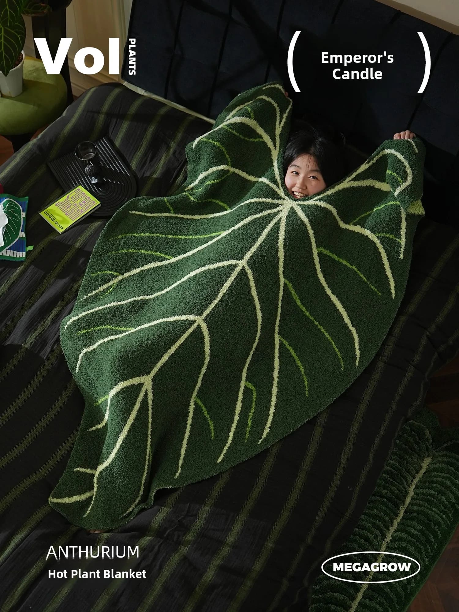 Copridivano a Tema Vegetale Royal Leaf in Velluto, Coperta Calda in Fibra di Poliestere Lavorata a Maglia, Stile Ins, Coperta Casual